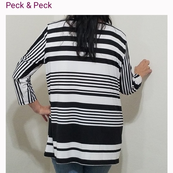 Peck & Peck woman’s black & White striped tunic top long sleeve size XL - Picture 6 of 16